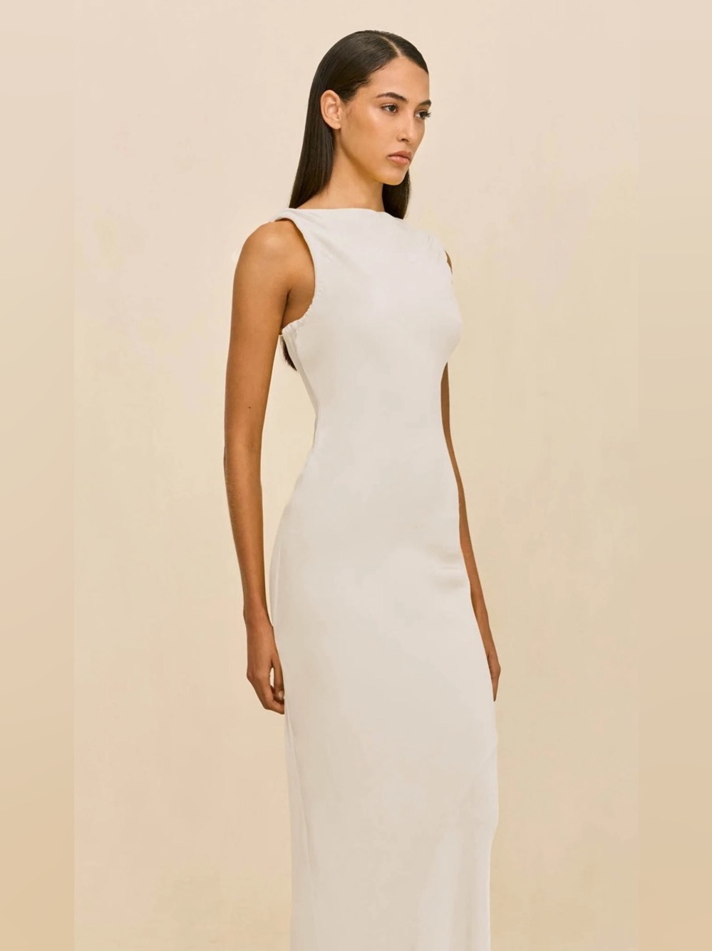 cult gaia White Backless Gown with Floral Shoulder Details - Picture 5 of 5